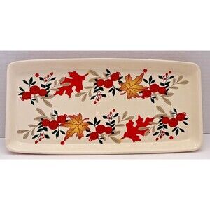 Tag LTD Warm Wishes Ceramic Dessert Platter 12" Rectangular Fall Autumn Leaves